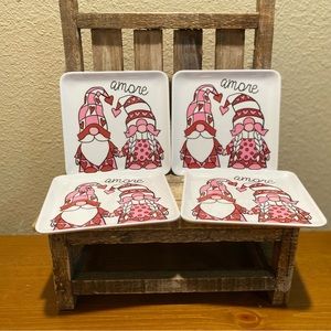Valentine’s Day Gnome Square Melamine Plates Set, Gnome Couple Appetizer Plates